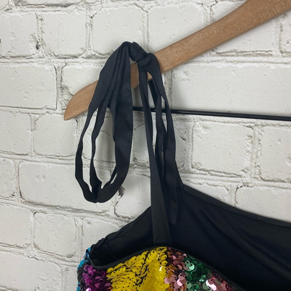 SOLD! Zara Multicolor Sequin Tie Shoulder Top - Picture 6 of 8